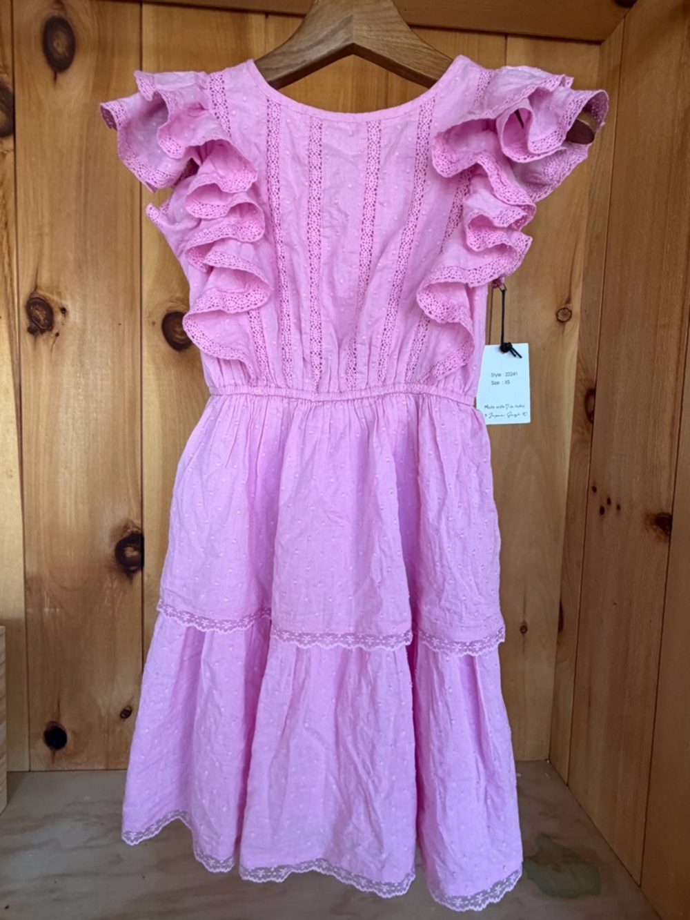 Costal Cowgirl JAPNA Pink Ruffle Dress Flutter Sleeves Tiered N